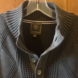 F/X Fusion Men's Black Cotton Sweater NWOT 1/4 Button Collar, Size XL